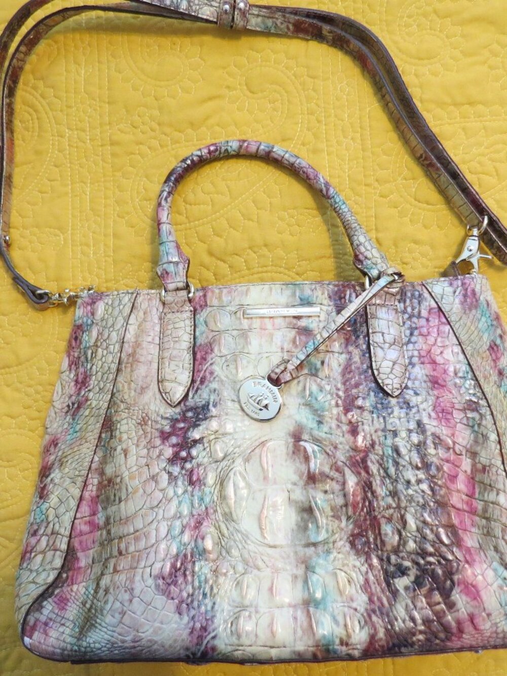 Brahmin Multicolor Embossed Leather Satchel Shoulder Bag